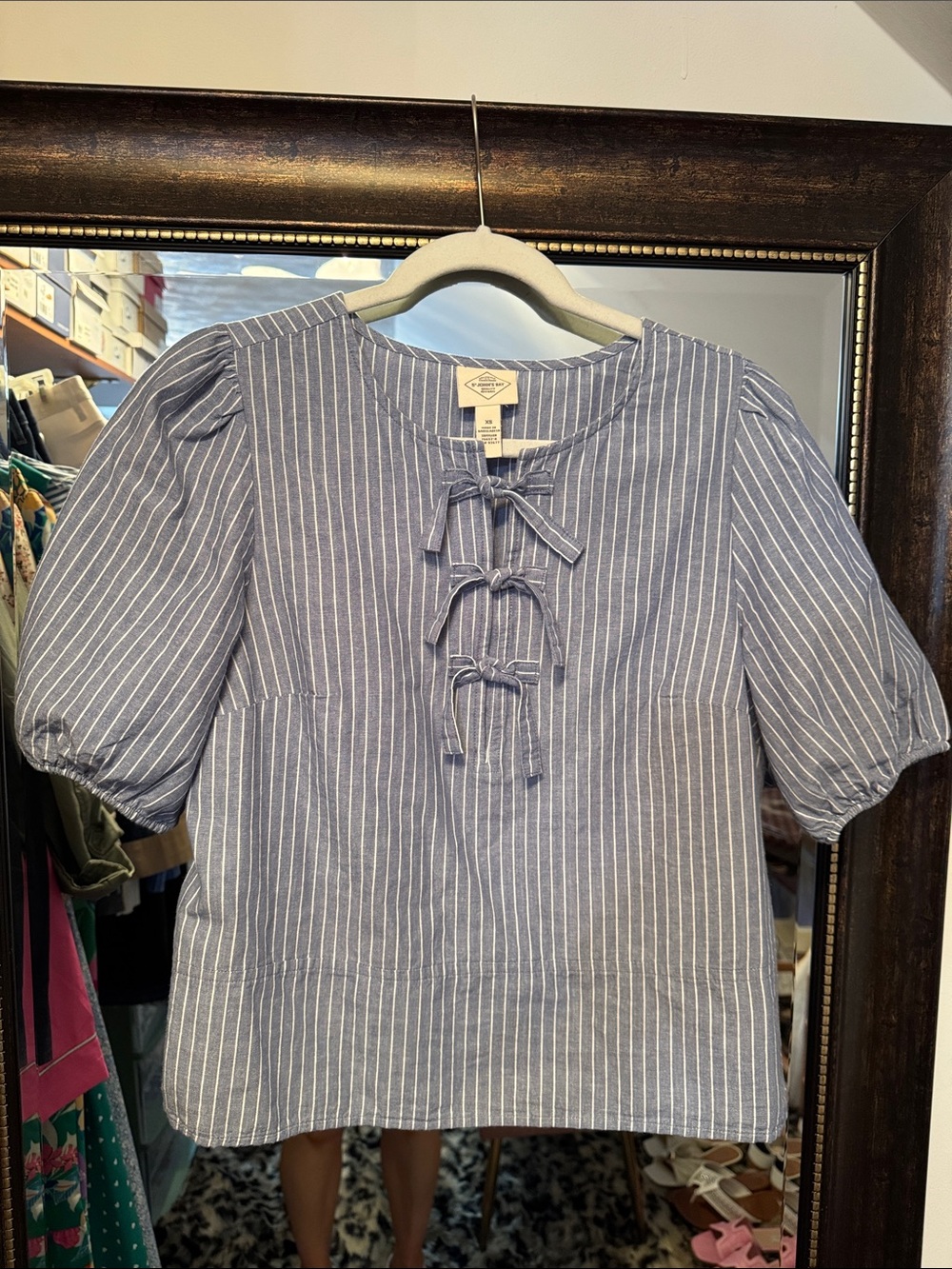 St. John's Bay Blue and White Striped Tie-Front Blouse